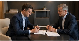 Advisor reviewing financial documents
